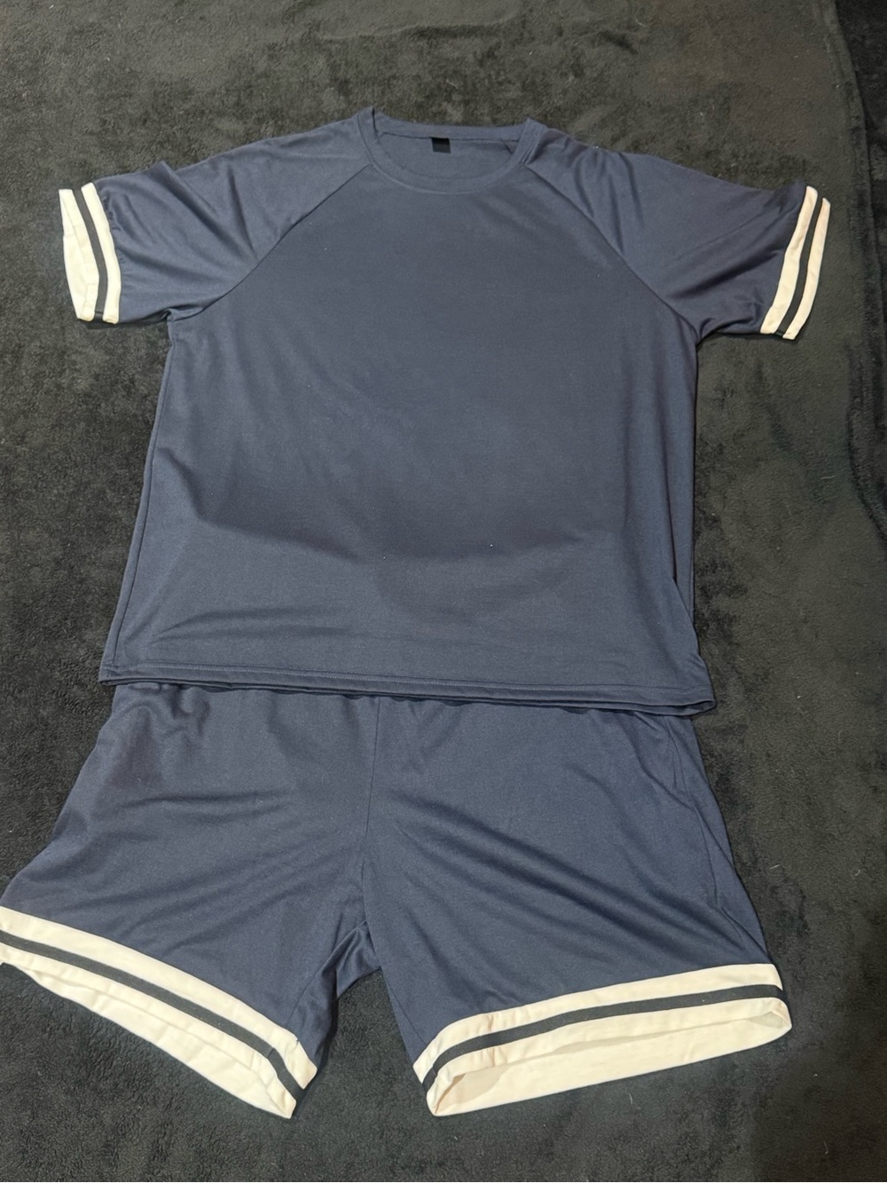 Navy Athletic Two-Piece Set with White Stripe Trim